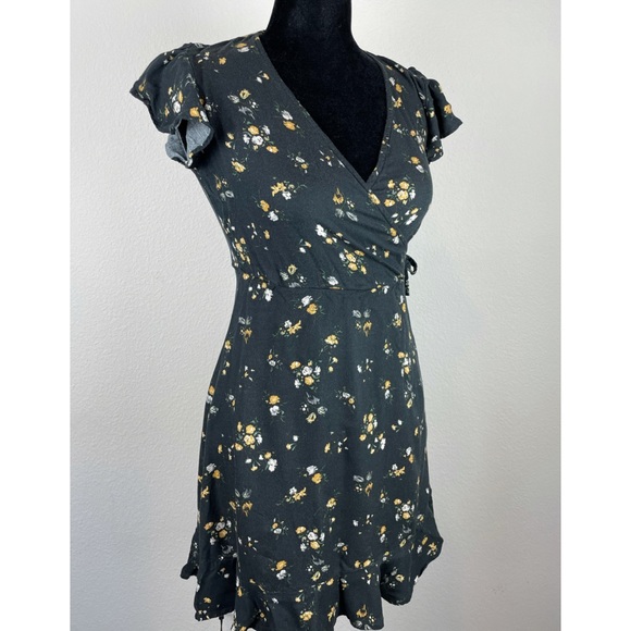 Treasure & Bond Other - TREASURE & BOND • Black Floral Wrap Mini Dress